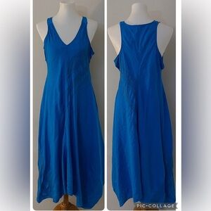 Eileen Fisher Linen Embroidered Boho Chic Midi Dress Sleeveless Resort Vacation